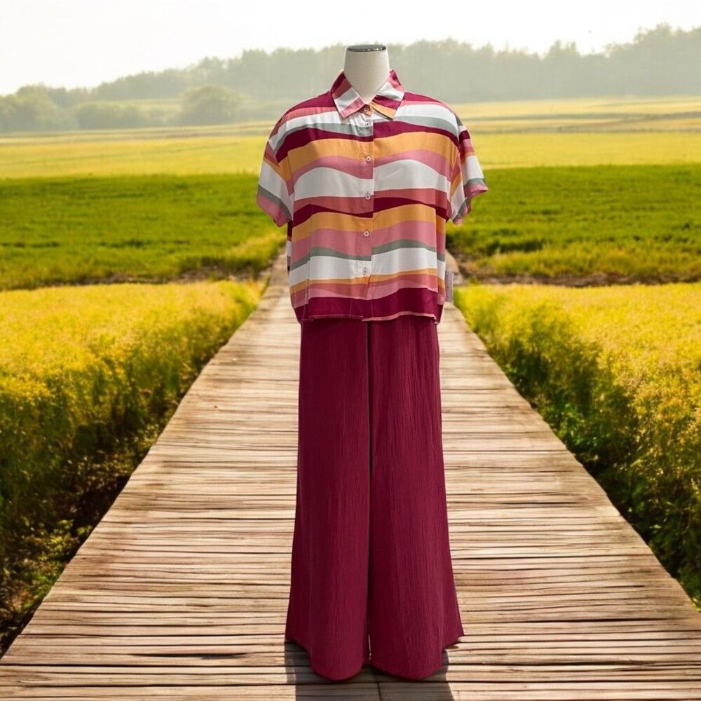 GyalBashy Striped Shirt And Wide Leg Pants Set Cottagecore Boho Summer Travel